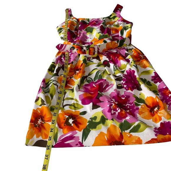 Dressbarn Vibrant Floral Print Sleeveless Sheath Pleated Bust With Belt Size 12 - Picture 7 of 13